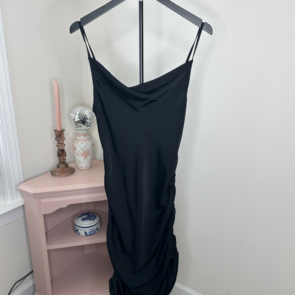 Express Elegant Black Slip Dress Ruched Tie Sides MEDIUM